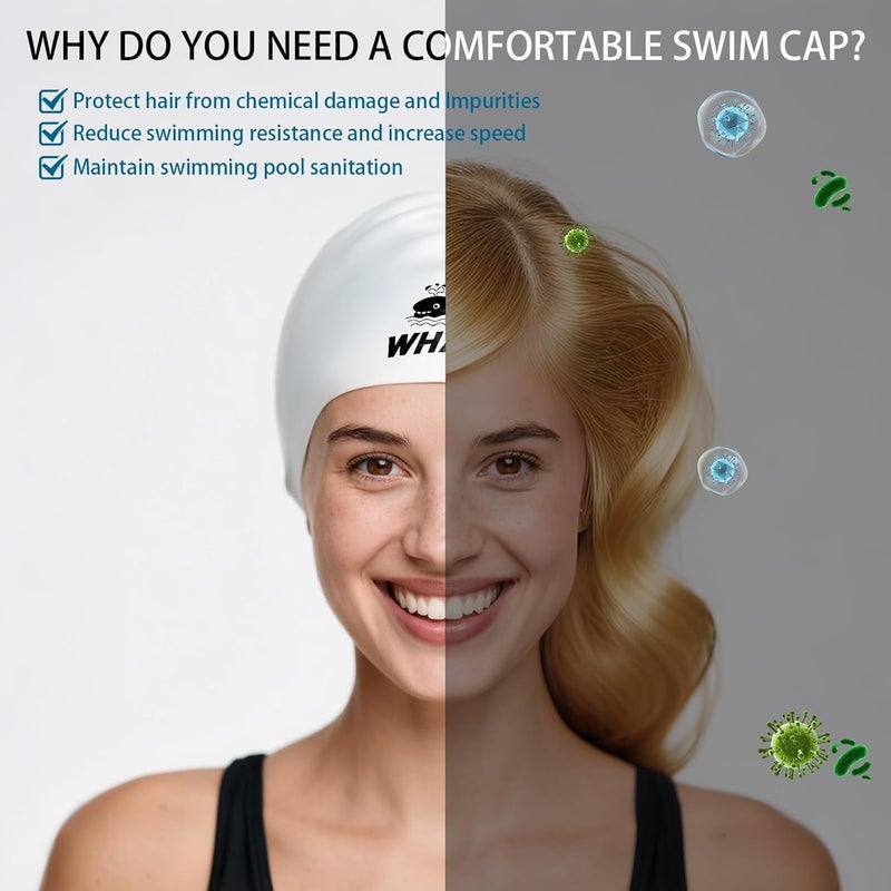 Whale Extra Large Swim Cap for Women Men Non-Slip, High Elasticity Keeps Hair Dry Unisex Large Size Suitable for Long Hair, Curly Hair and African Dreadlocks - Image 2